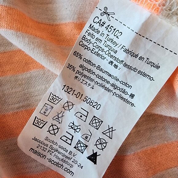 Scotch & Soda Maison Scotch Womens Small / 1 Top Striped Neon Orange Henley - Picture 9 of 11